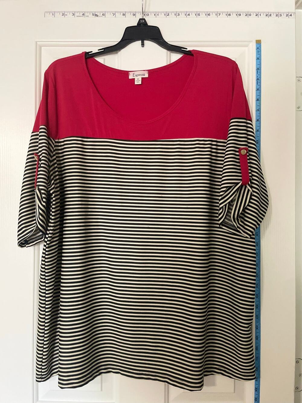 Women’s Red and Stripe Color-Block top 3X